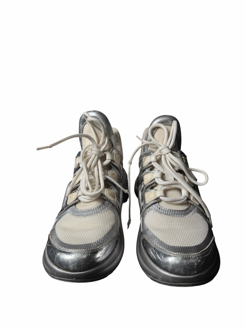Louis Vuitton Silver and Cream Lace-Up Sneakers